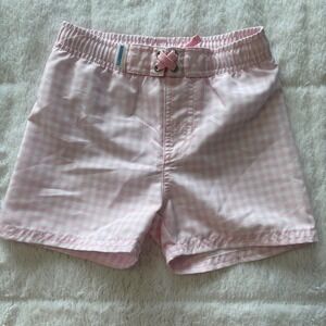 RuggedButts Boys Pink Gingham Swim Trunks Board Shorts 12-18M